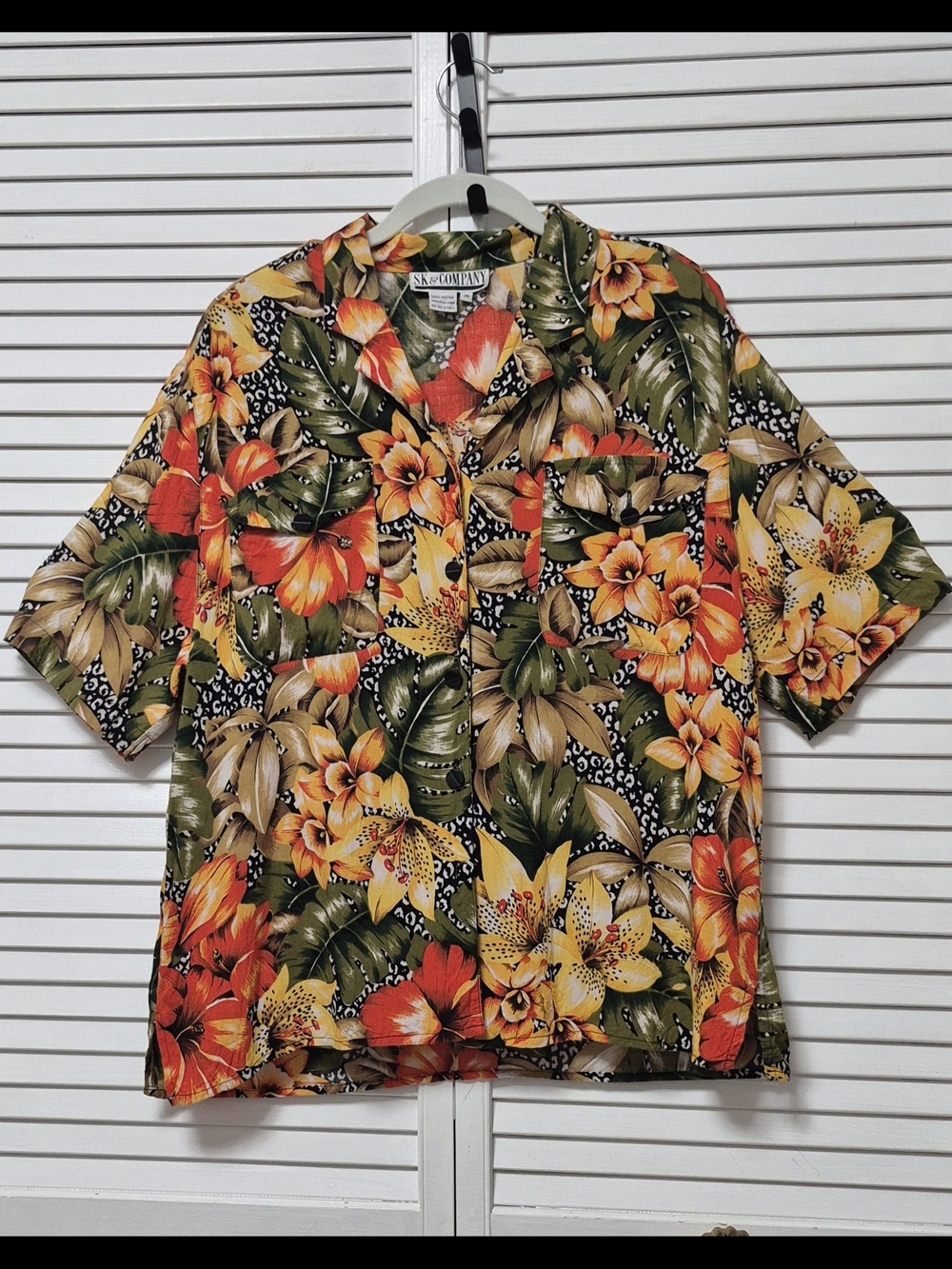 SK & Company Tropical Floral Button-Up Shirt Rayon Size 14 - Picture 2 of 10
